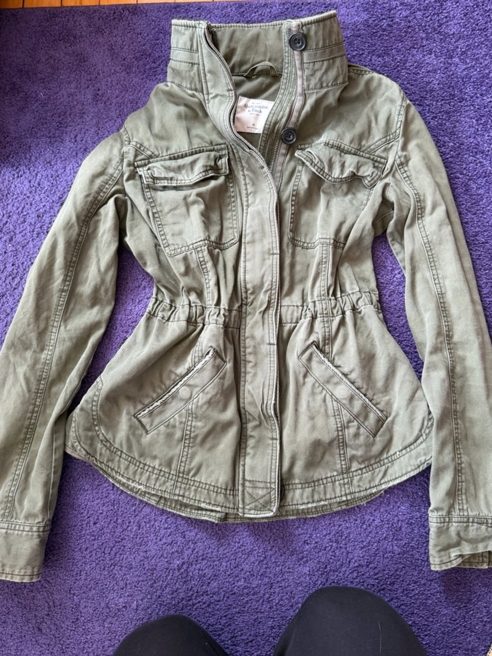 Women’s Olive Green Utility Jacket - Casual Cinched Waist